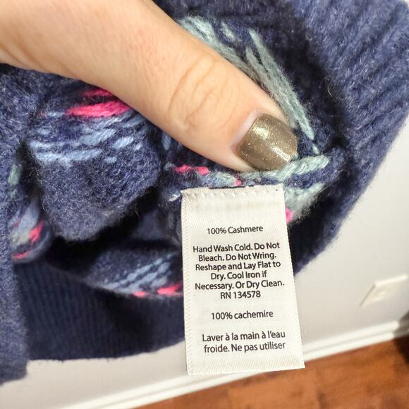 Vineyard Vines Fair Isle Turtleneck Sweater XS 100% Cashmere Blue Pink EUC - Picture 5 of 6